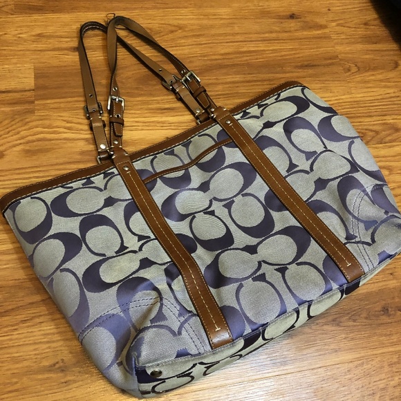 Coach Purple Fabric & Leather Tote - Picture 1 of 7